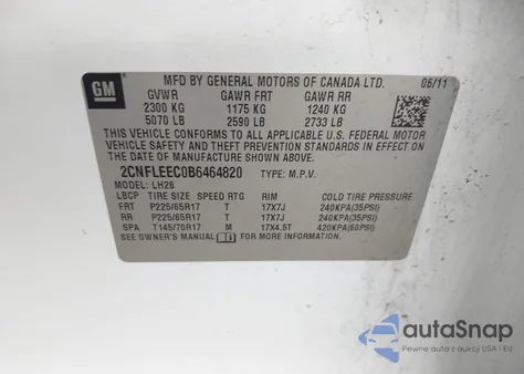 2011 Chevrolet Equinox 1Lt from USA, damaged, VIN 2CNFLEEC0B6464820